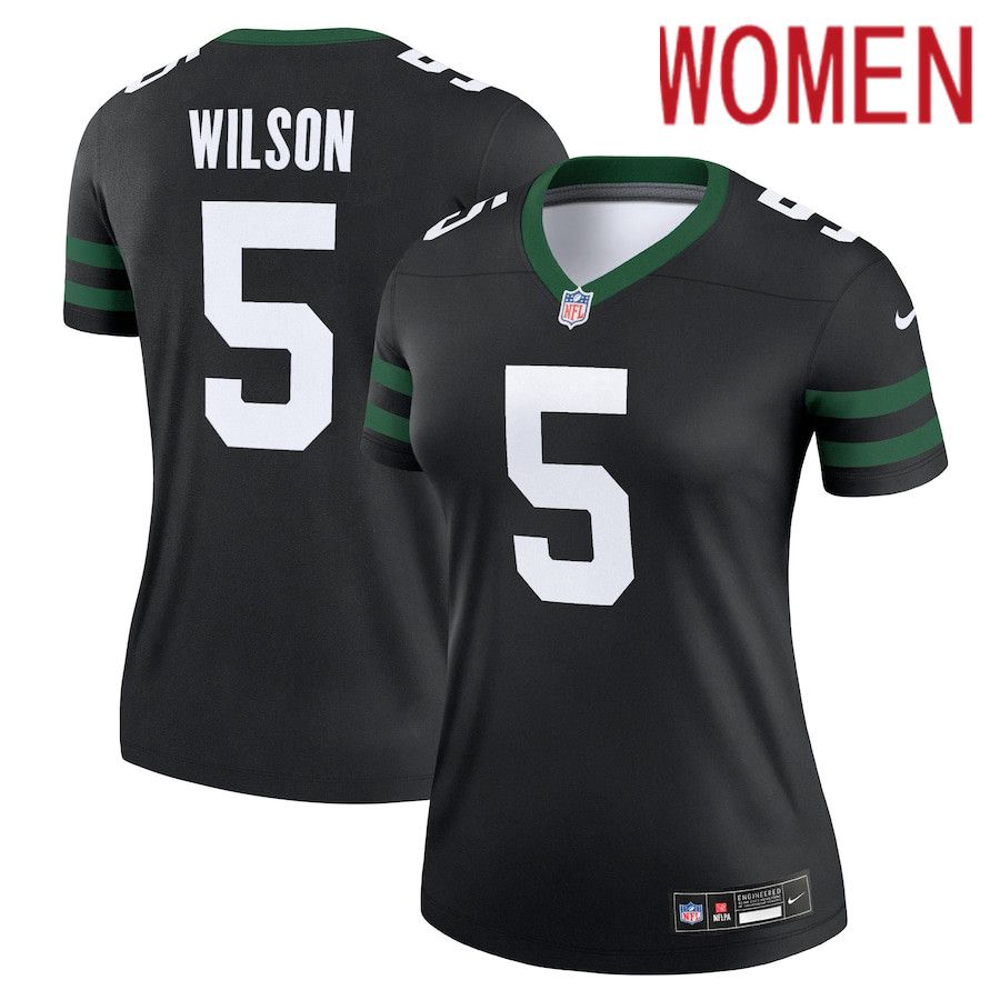 Women New York Jets #5 Garrett Wilson Nike Legacy Black Alternate Legend NFL Jersey->->Women Jersey
